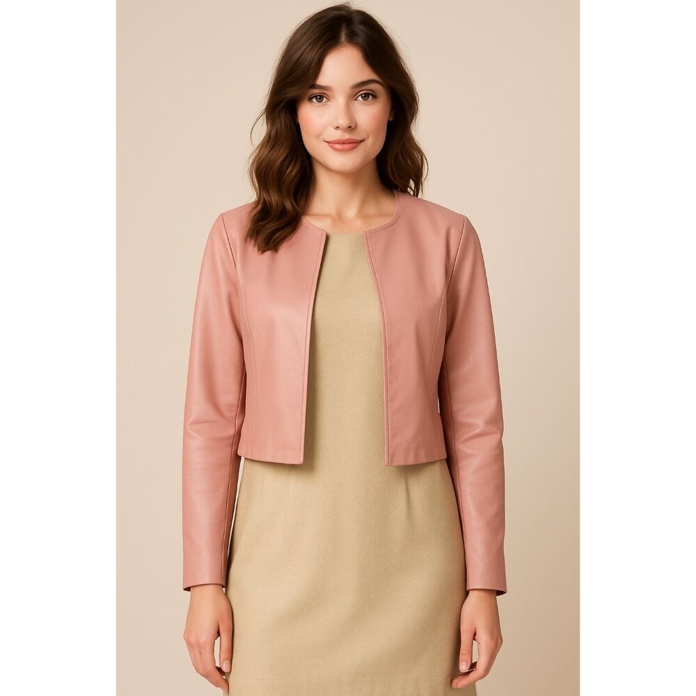 KRISP London‎ Cropped Faux Leather Jacket Womens M Made in Italy Blush Pink